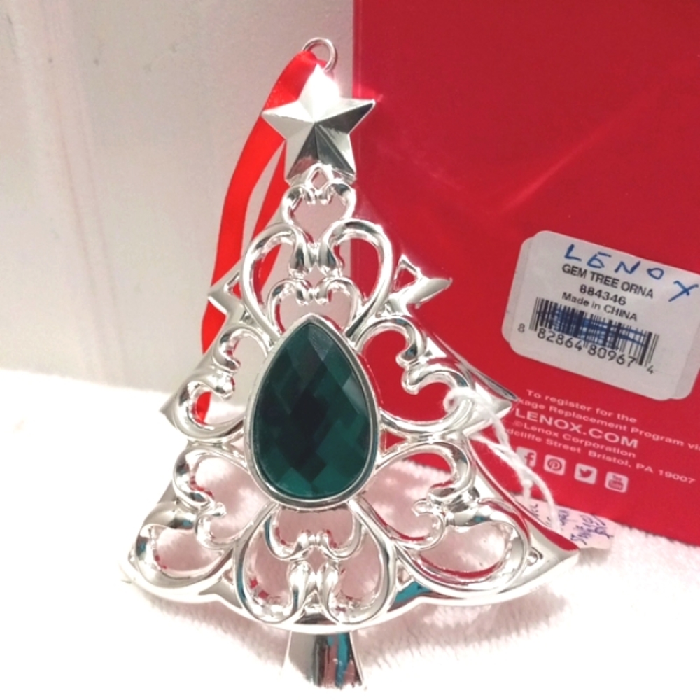 Lenox "Gem Tree Ornament" Emerald Green Stone 4" Tall Ornament